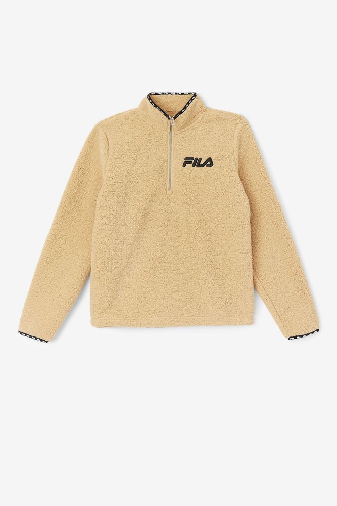 Fila Shelly Sherpa Quarter Zip Jacket Sweatshirt Khaki - Womens - 17526RTLD